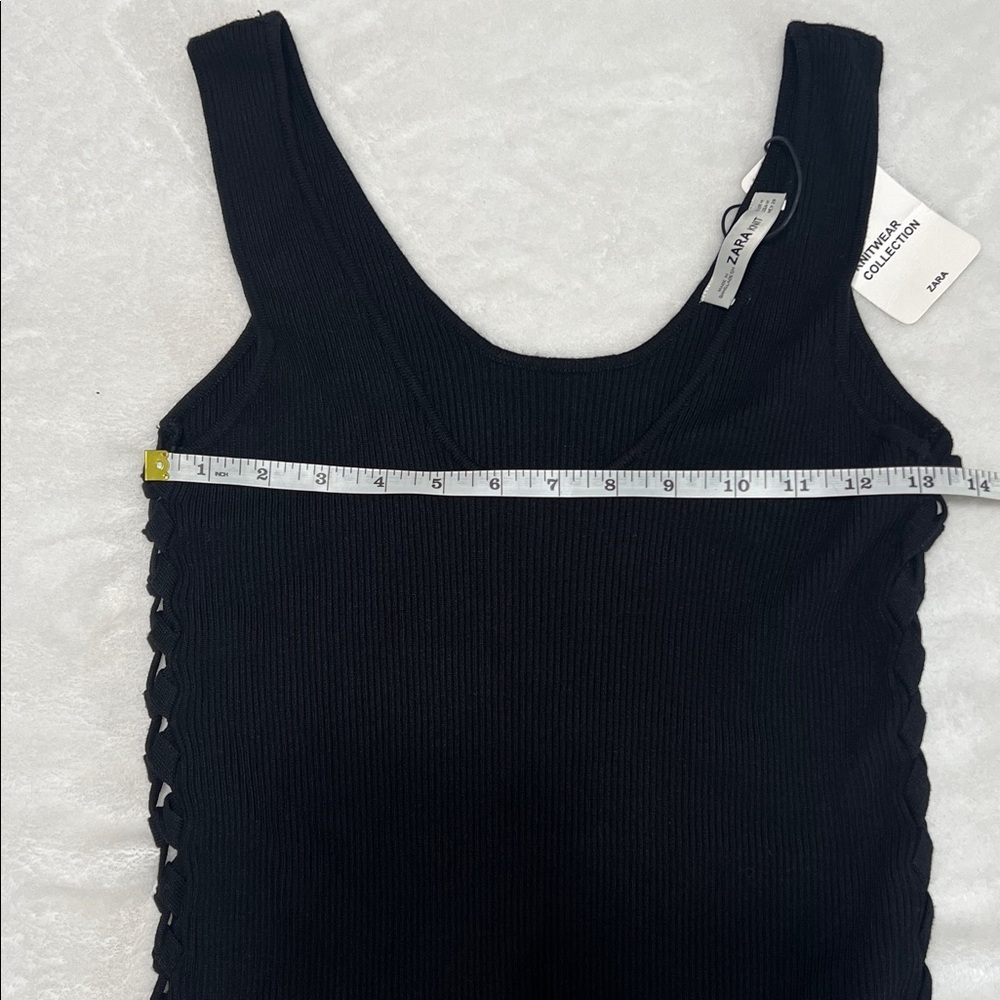 Zara Knitwear Collection Black Ribbed Midi Dress w/ Braided Side Detail NWT - Picture 4 of 9